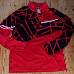Spyder Red and Black Patterned Half-Zip Top